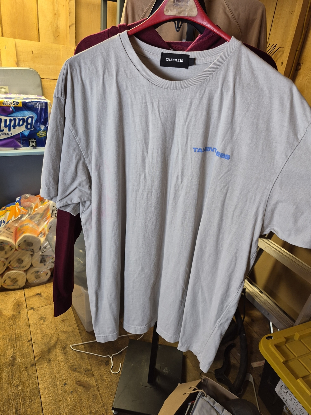 TALENTLESS Light Gray Crewneck Tee with Small Blue Logo Bin 42